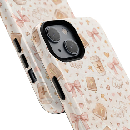 Christian Pattern Phone Case — Cute Cross, Bible & Dove Tough Magnetic Case