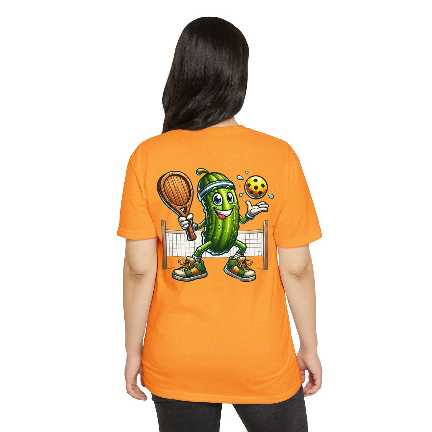 Pickleball Pickle T-Shirt — Cute Cartoon Pickle Playing Pickleball Tee