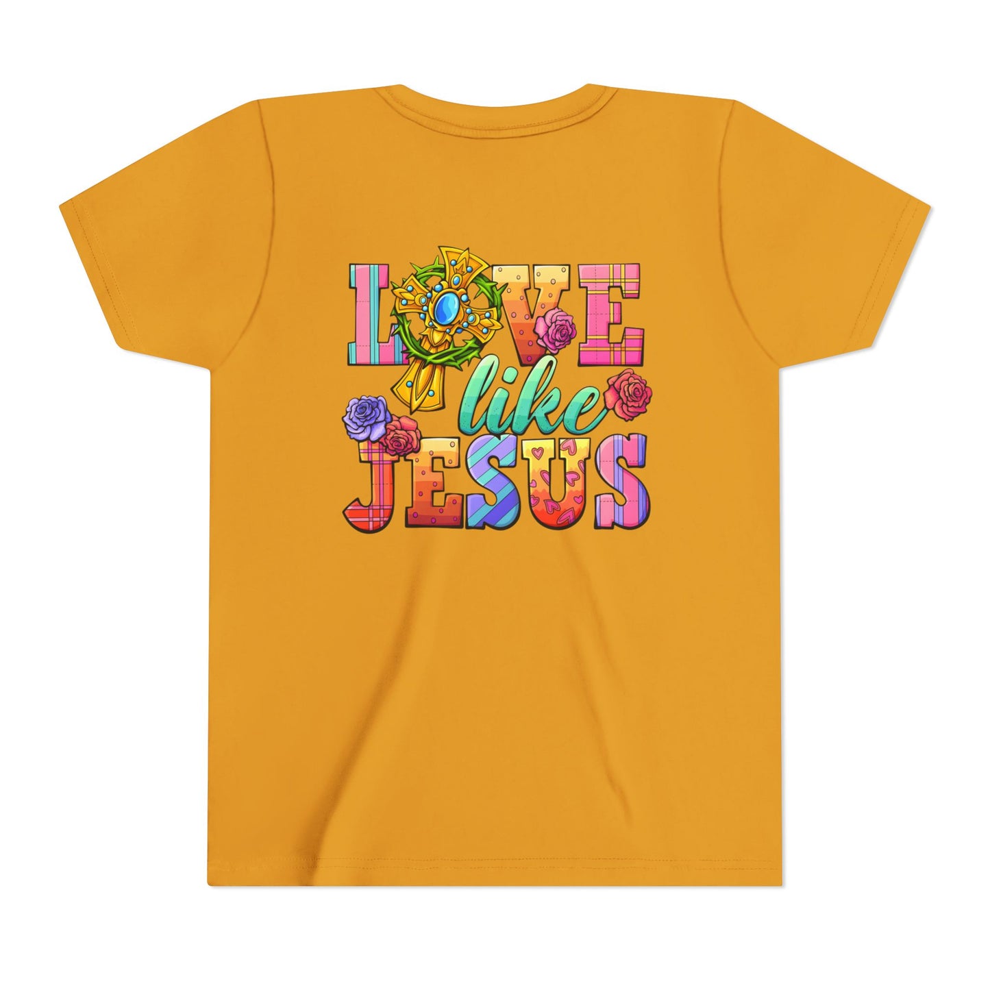 Youth Tee — "Love Like Jesus" Colorful Faith Graphic