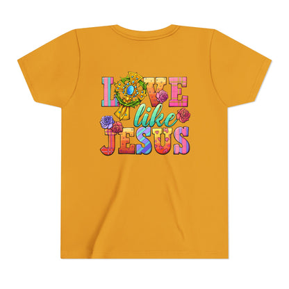 Youth Tee — "Love Like Jesus" Colorful Faith Graphic