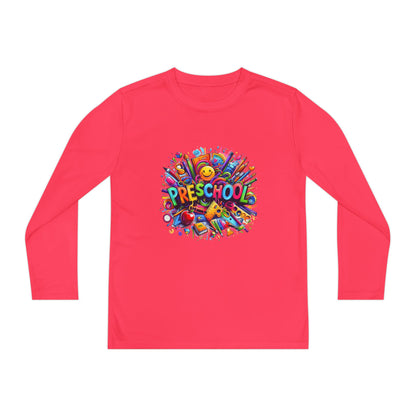 Youth Preschool Long Sleeve Tee - Colorful School Supplies Design