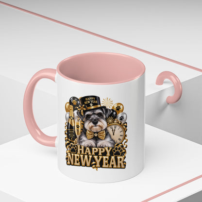 Happy New Year Dog Coffee Mug — Festive Black & Gold 11/15oz Accent Mug