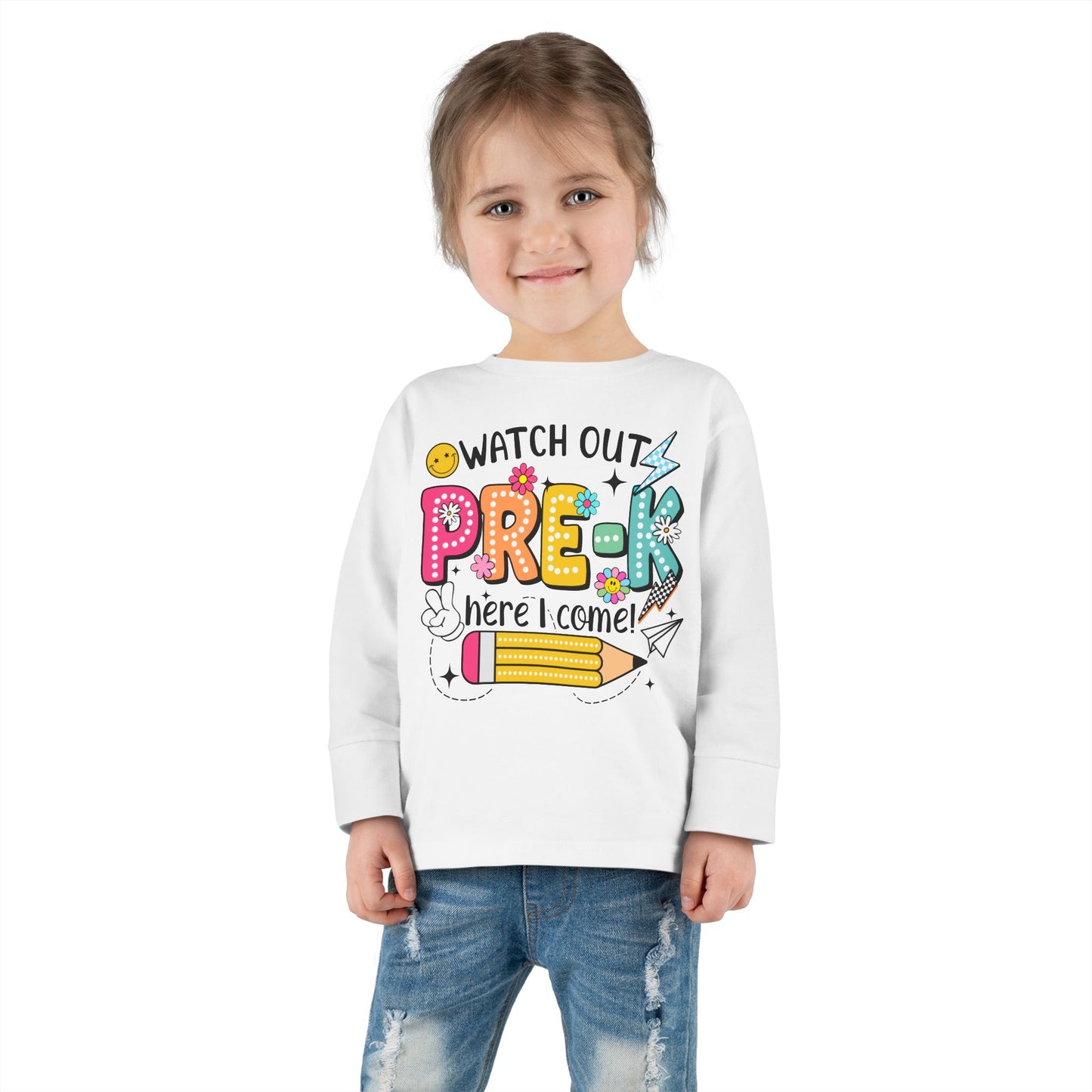 Pre-K Toddler Long Sleeve Tee - "Watch Out Pre-K Here I Come" Back-to-School Shirt