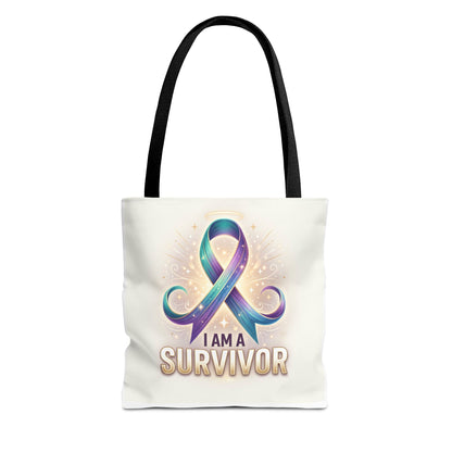 Survivor Ribbon Tote Bag - "I Am a Survivor" Awareness Reusable Shopper