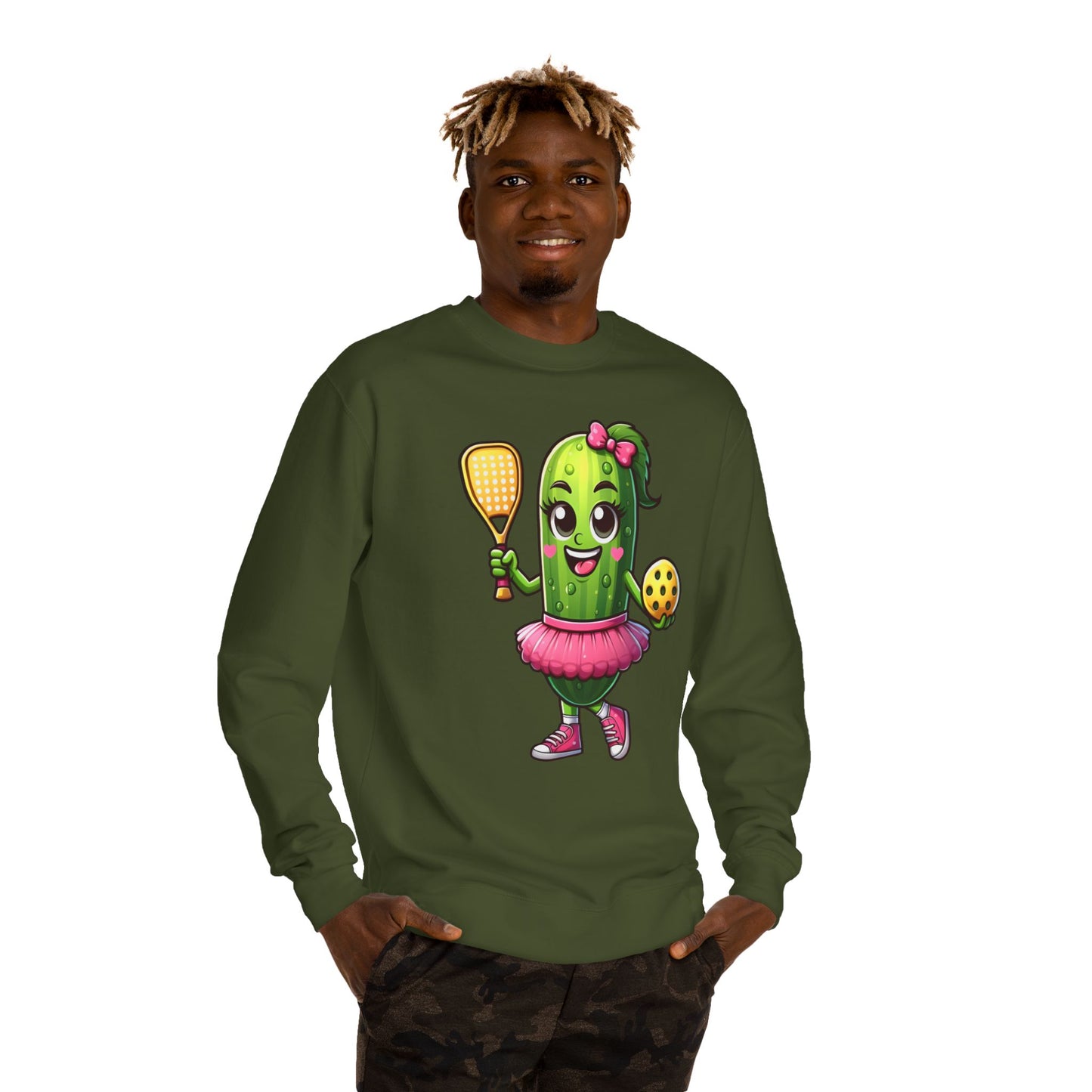 Pickle Paddle T-Shirt — Cute Pickle Playing Pickleball Crewneck
