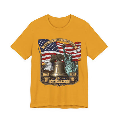 Patriotic 250th Anniversary T-Shirt - Liberty Bell, Bald Eagle & Statue of Liberty