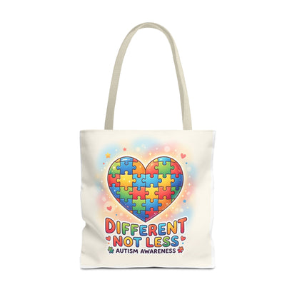 Autism Awareness Tote Bag — "Different Not Less" Puzzle Heart Design