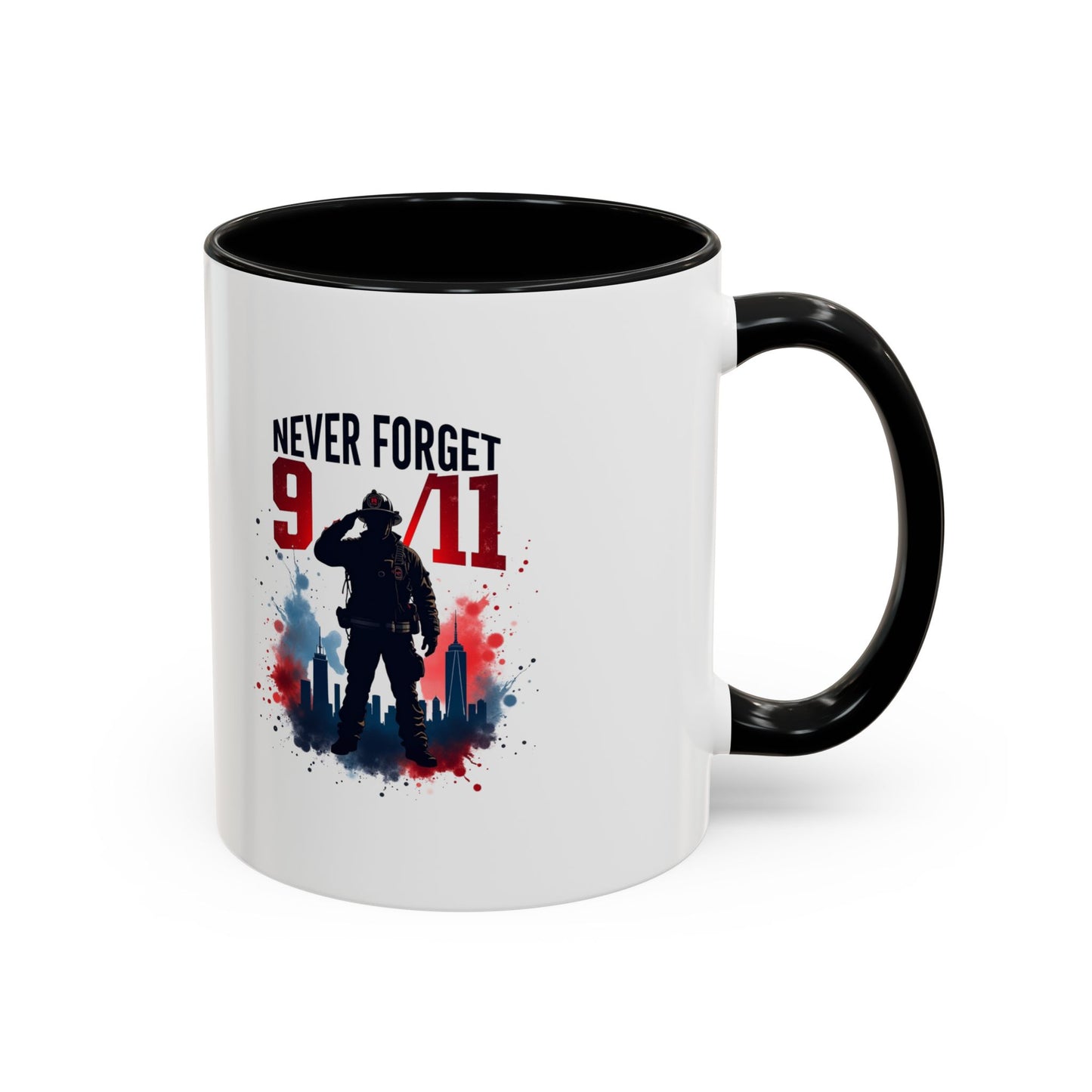 Never Forget 9/11 Accent Coffee Mug — Patriotic Memorial Tribute (11oz, 15oz)