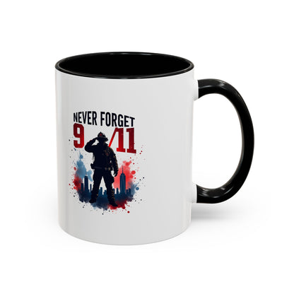 Never Forget 9/11 Accent Coffee Mug — Patriotic Memorial Tribute (11oz, 15oz)