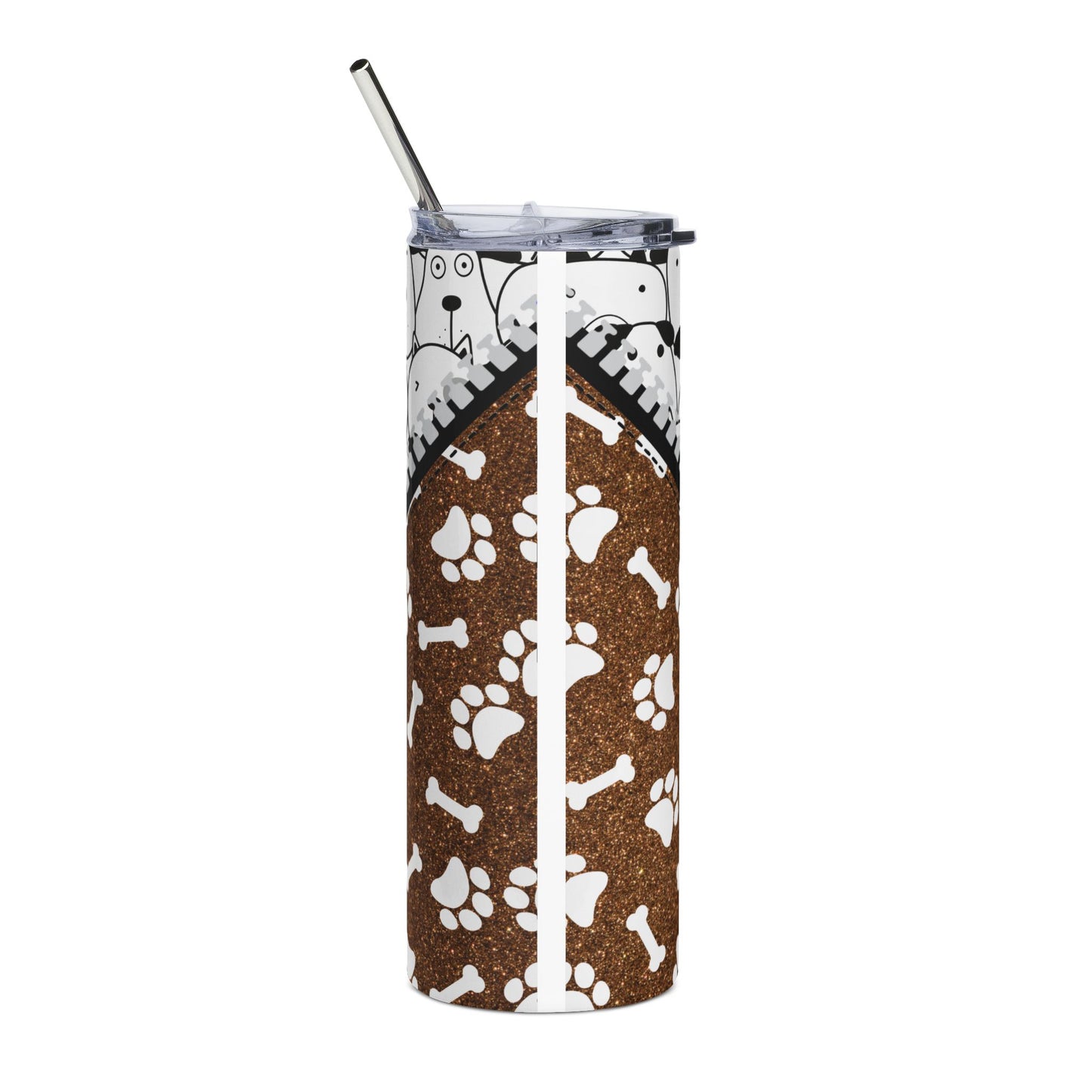 20oz Dog Pattern Stainless Steel Tumbler — Paw Prints & Pup Faces Travel Cup