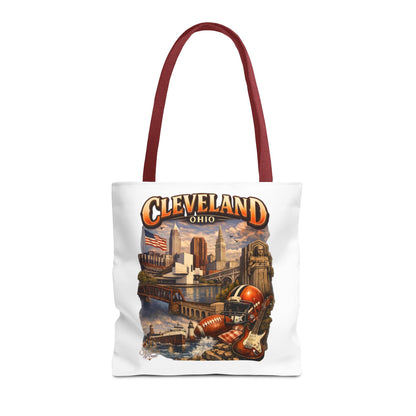 Cleveland Cityscape Tote Bag — Vintage Ohio Skyline & Sports Montage