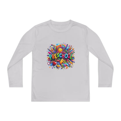Youth Preschool Long Sleeve Tee - Colorful School Supplies Design