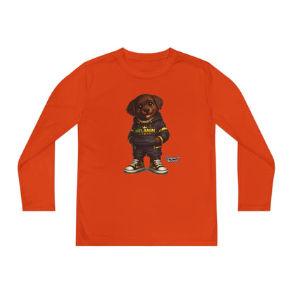 Youth Long Sleeve Tee — Cute Rottweiler Pup Graphic "Melanin" Hoodie Design