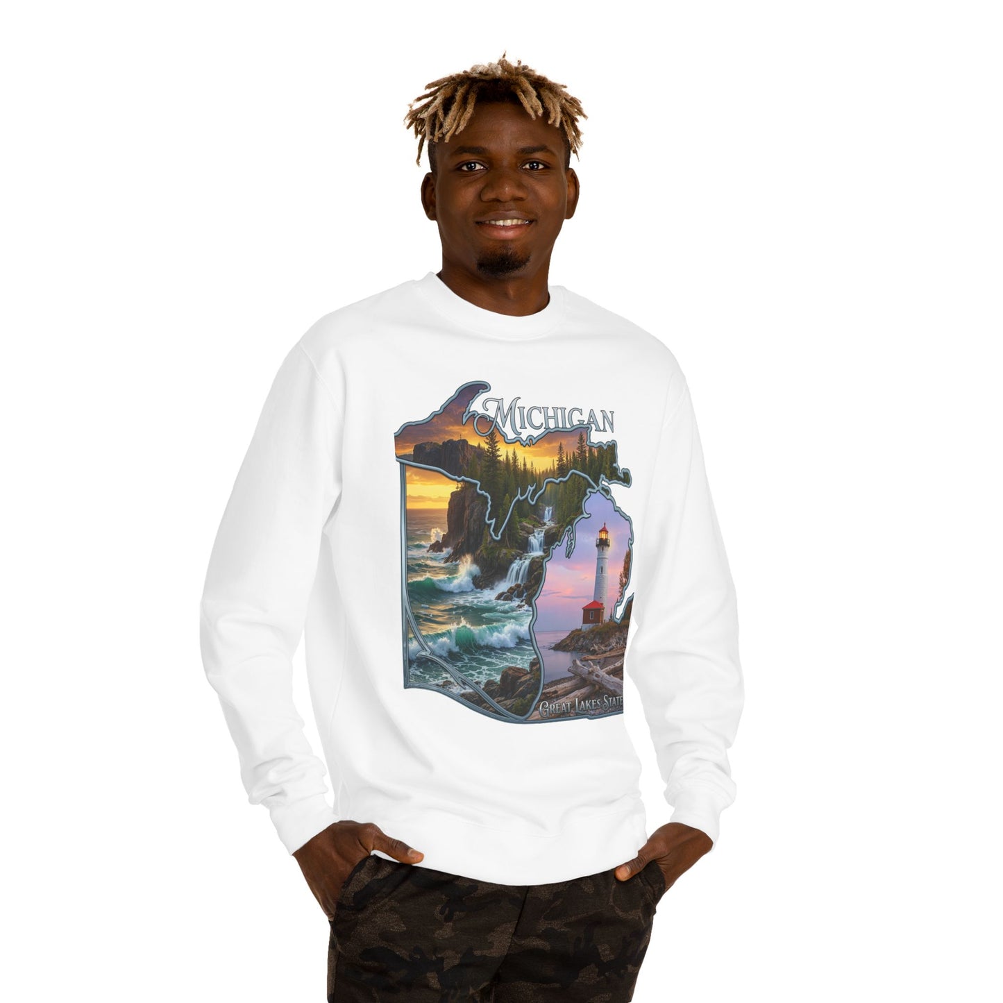 Michigan Lakes State Sweatshirt — Lighthouse & Great Lakes Scenic Pullover