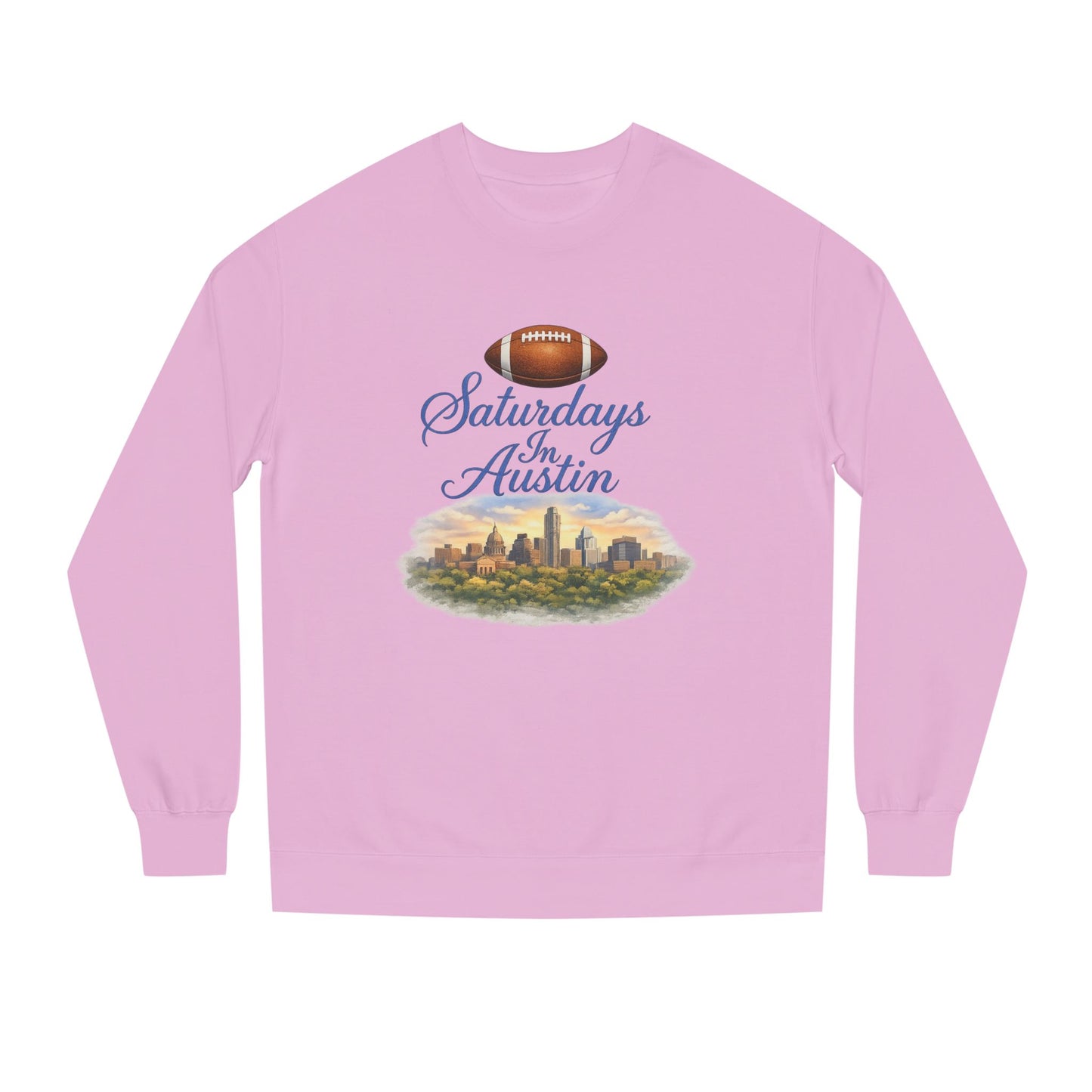 Saturdays in Austin Crewneck Sweatshirt — Floral Football City Skyline Design