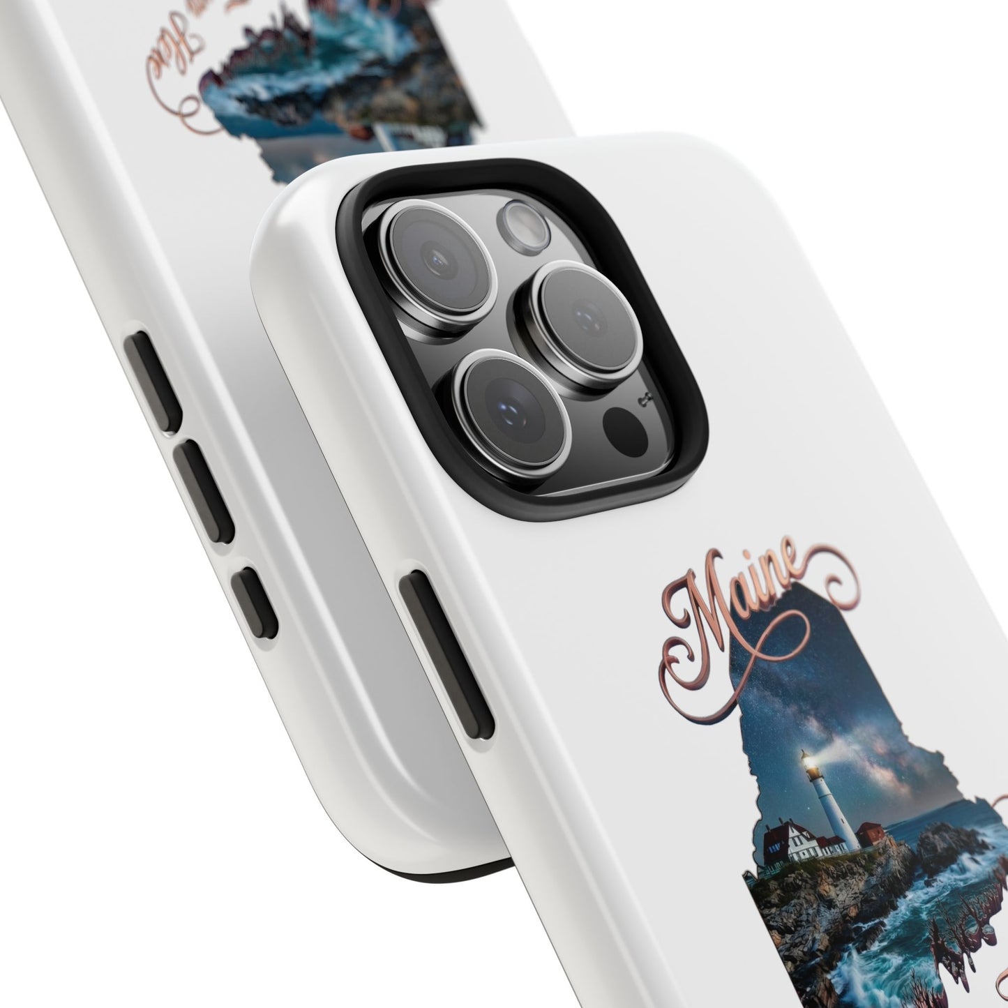 Maine Lighthouse Tough Phone Case — "Can't Get There From Here" State Silhouette