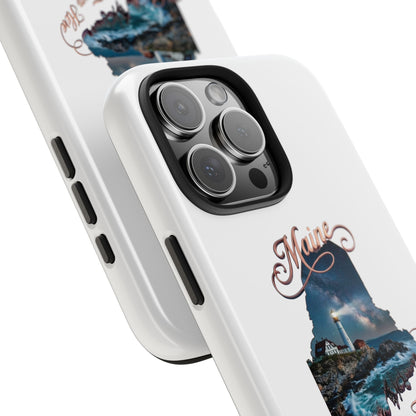 Maine Lighthouse Tough Phone Case — "Can't Get There From Here" State Silhouette