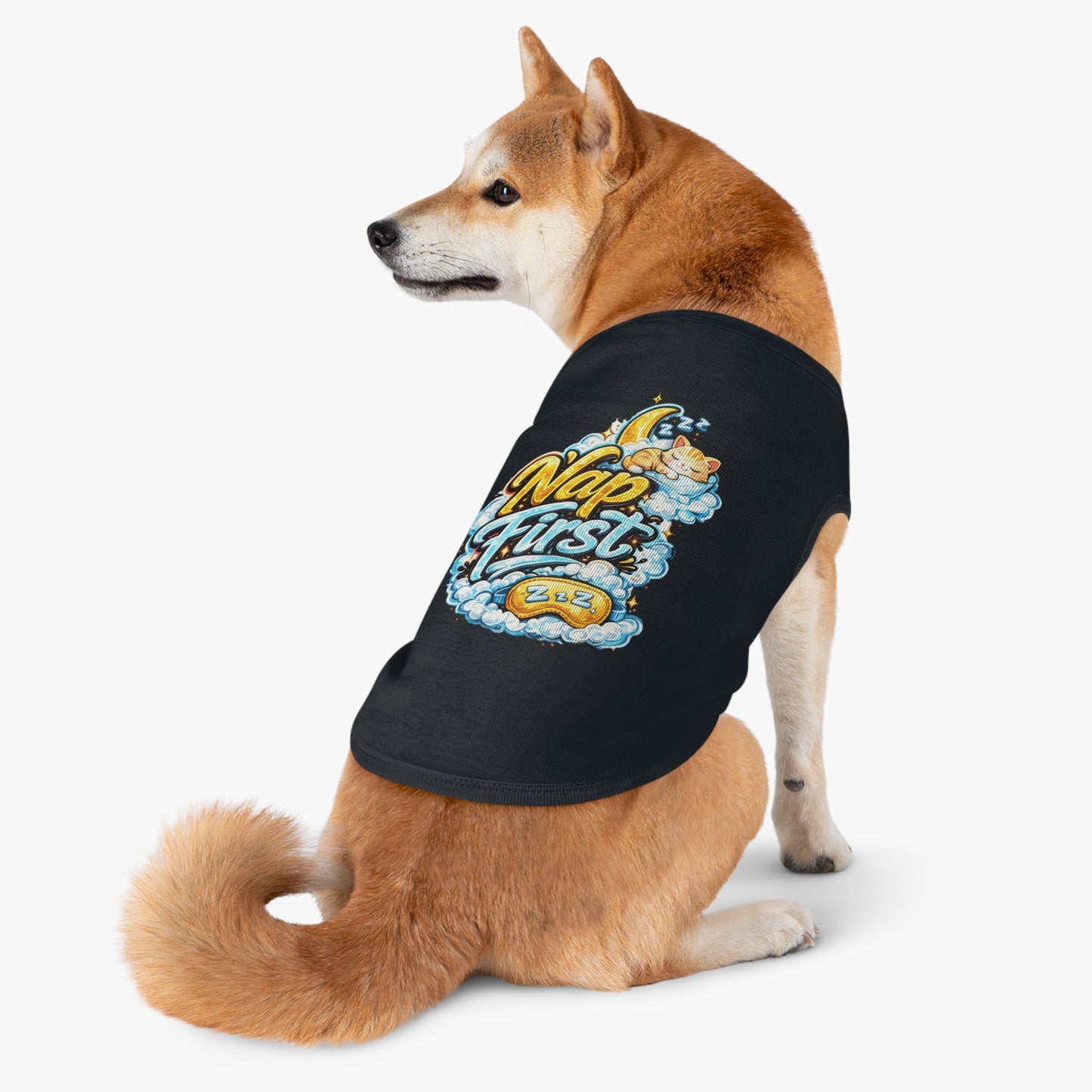 Nap First Pet Tank Top — Cute Sleeping Cat Graphic for Small Dogs & Cats