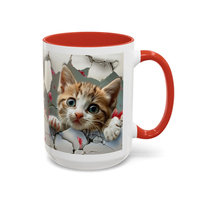 Kitten Peek Accent Coffee Mug — Cute Cat Peekhole Design (11/15 oz)