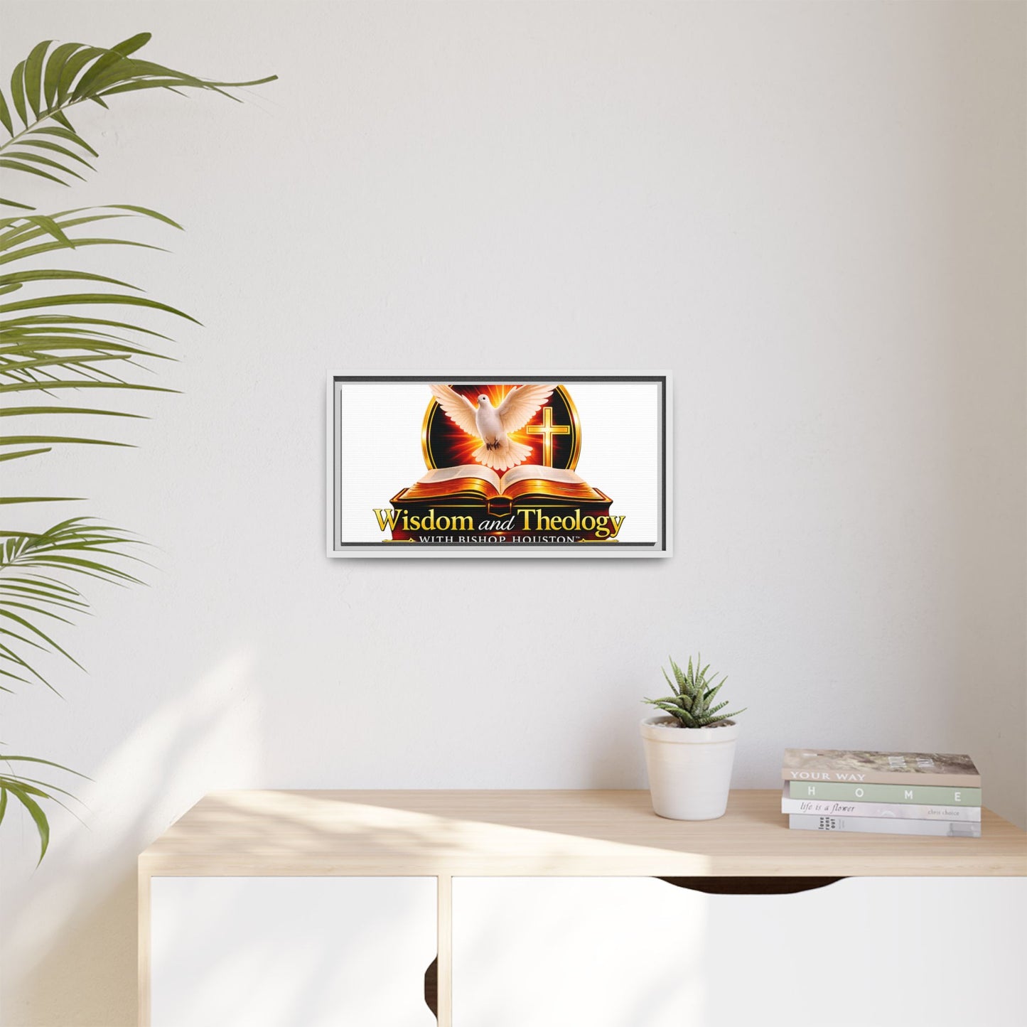 Framed Canvas Print — "Wisdom and Theology" Dove & Bible Wall Art