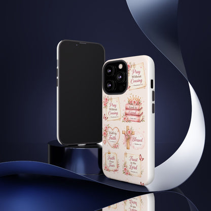 Christian Floral Phone Case — "Pray Without Ceasing" Faith Cross Design