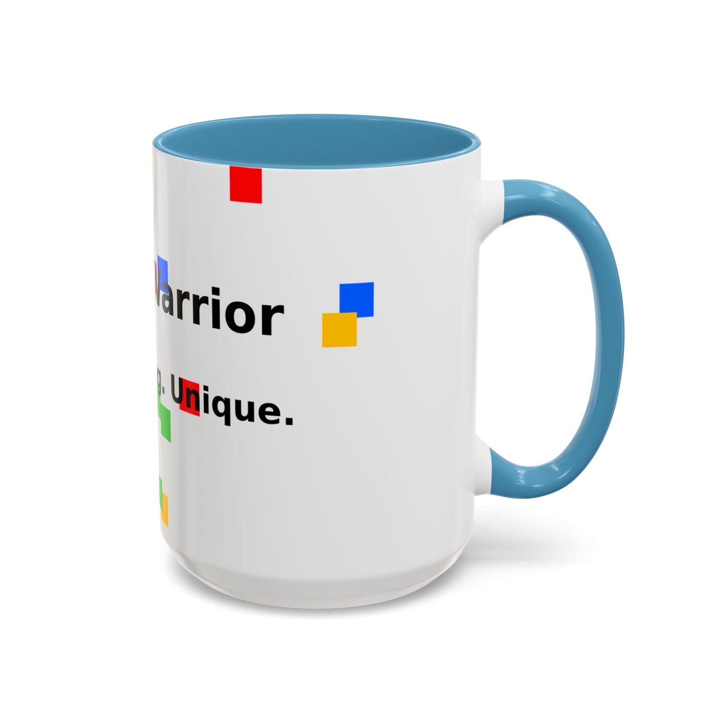 Autism Warrior Accent Coffee Mug – Bold Puzzle Pieces, Proud. Strong. Unique. (11/15oz)