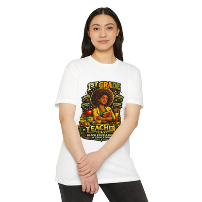 1st Grade Teacher T-Shirt — Black Excellence in Education Tee