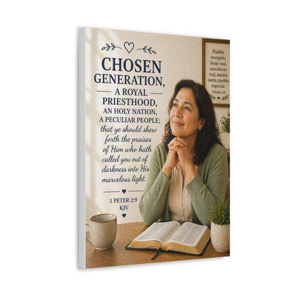 Chosen Generation Canvas Wall Art — 1 Peter 2:9 Inspirational Bible Verse Stretched Canvas