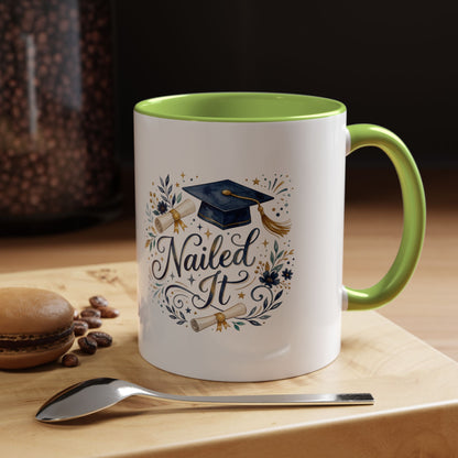 Nailed It Graduation Coffee Mug – Navy Cap & Floral 11/15oz Accent Mug