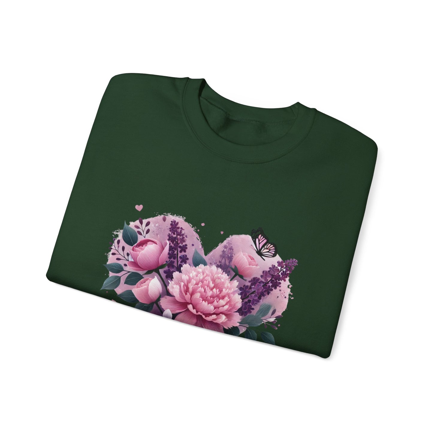Mother's Day Floral Crewneck Sweatshirt — “Mother's Day I Love You” Heart Design