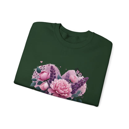 Mother's Day Floral Crewneck Sweatshirt — “Mother's Day I Love You” Heart Design