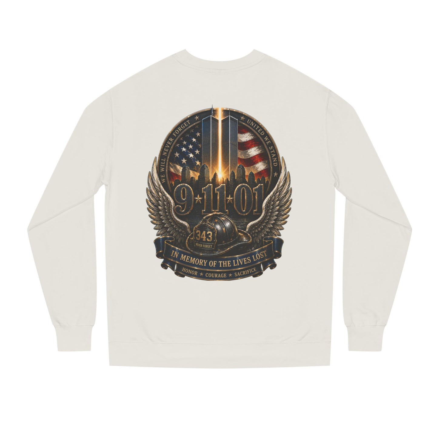 9/11 Memorial Crewneck Sweatshirt — Tribute to Fallen Heroes