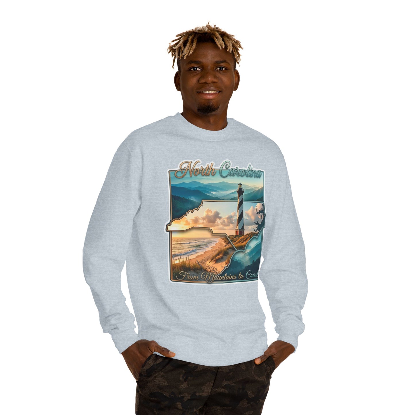 North Carolina Lighthouse Sweatshirt — From Mountains to Coast Scenic Crewneck