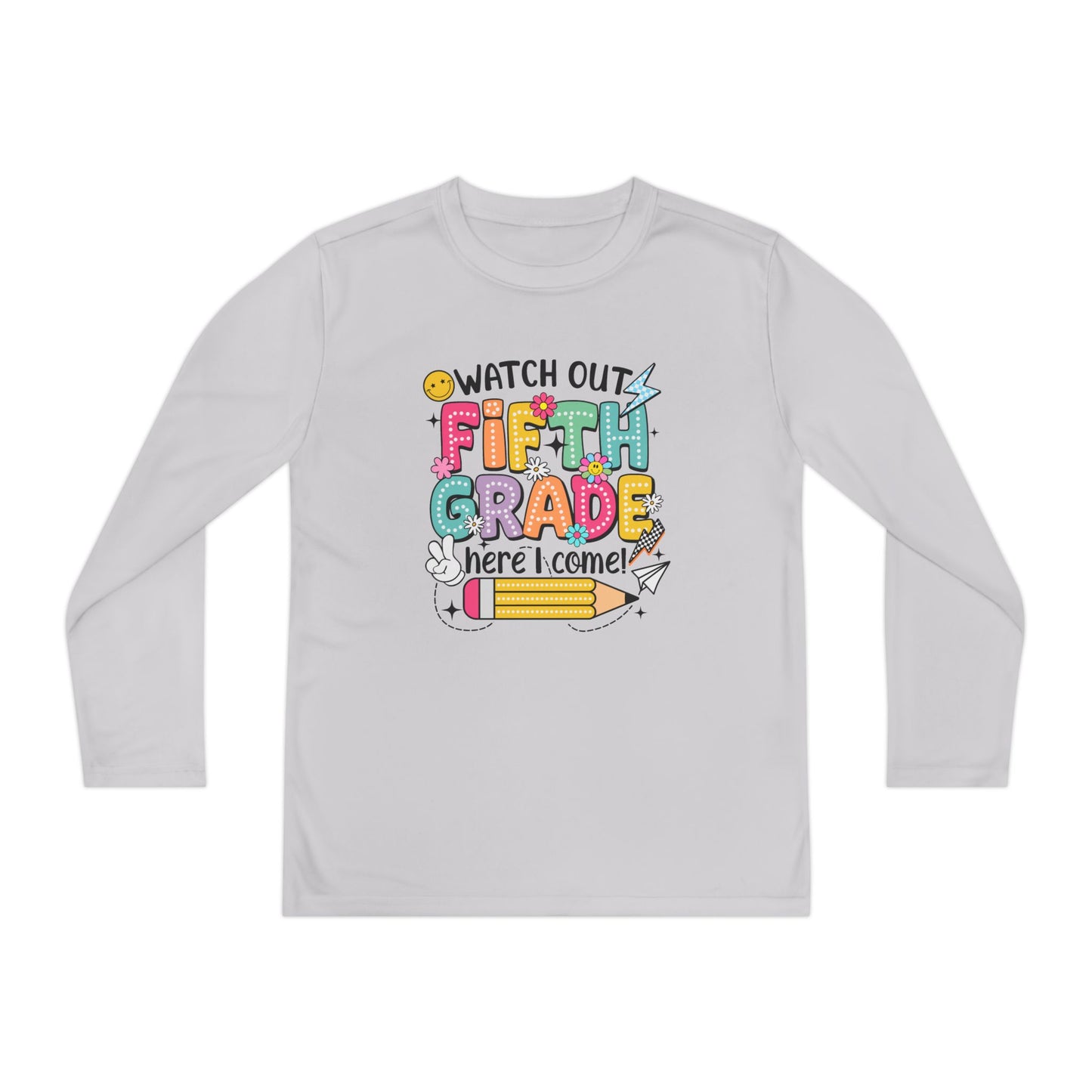 Youth Long Sleeve Tee - "Watch Out Fifth Grade Here I Come" Back-to-School Shirt