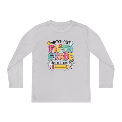 Youth Long Sleeve Tee - "Watch Out Fifth Grade Here I Come" Back-to-School Shirt
