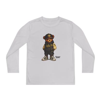 Youth Bear Police Officer Long Sleeve Tee — Cute Cop Bear Graphic Shirt