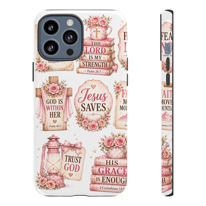 Faith Phone Case — 'Jesus Saves' Floral Christian Scripture iPhone Case
