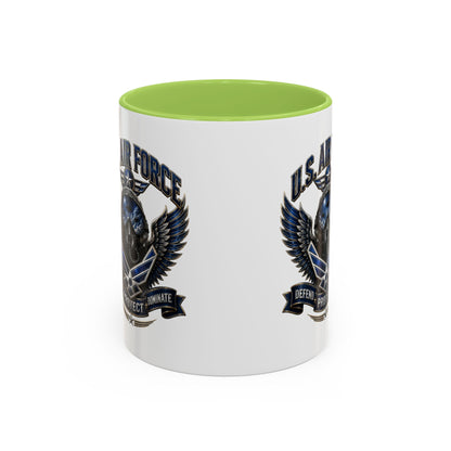U.S. Air Force Emblem Accent Coffee Mug — Defend Protect Dominate (11/15oz)