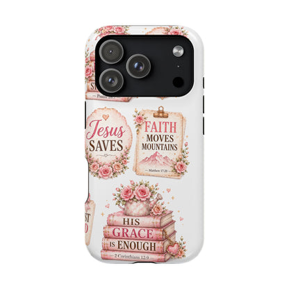 Christian Phone Case - "Fear Not, Faith Moves Mountains, Jesus Saves" Floral Magnetic Impact-Resistant Case