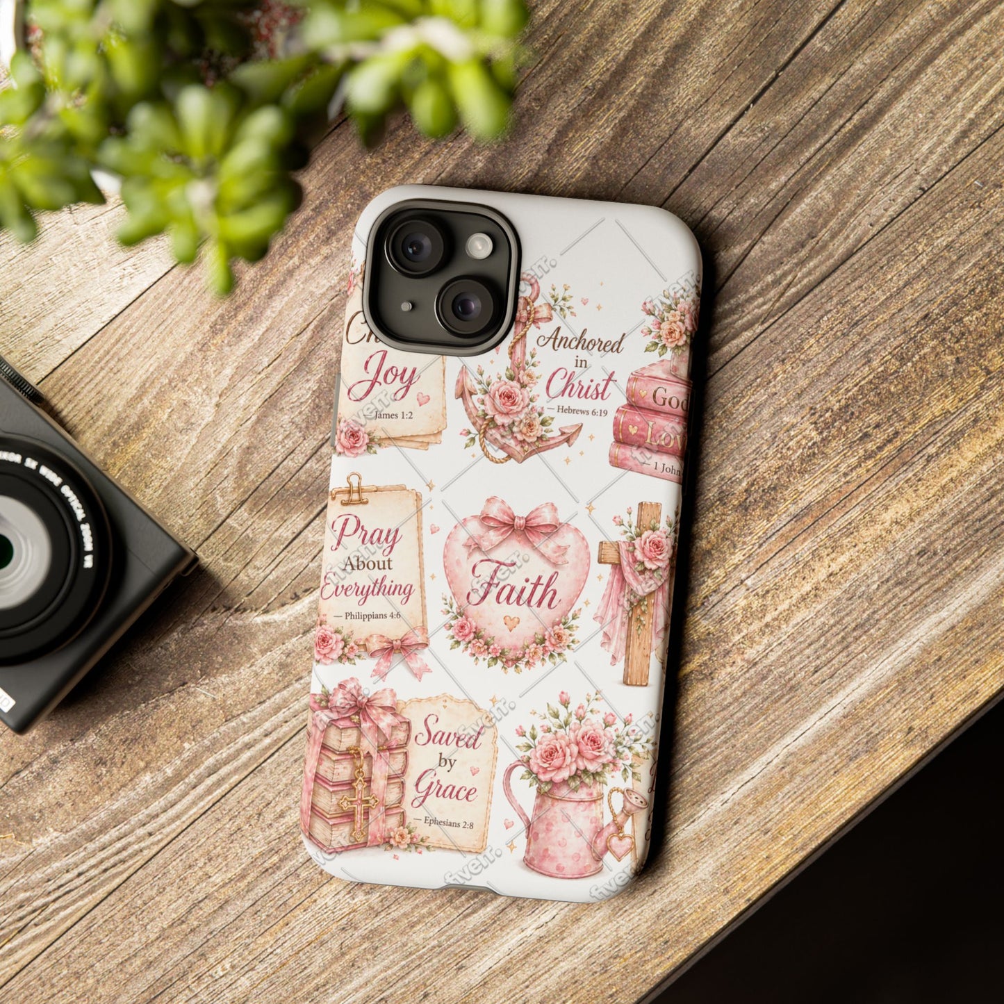 Faith Floral Phone Case – Christian Inspirational Scripture iPhone Cover (Choose Joy, Pray, Faith)