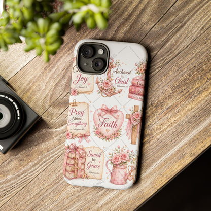 Faith Floral Phone Case – Christian Inspirational Scripture iPhone Cover (Choose Joy, Pray, Faith)