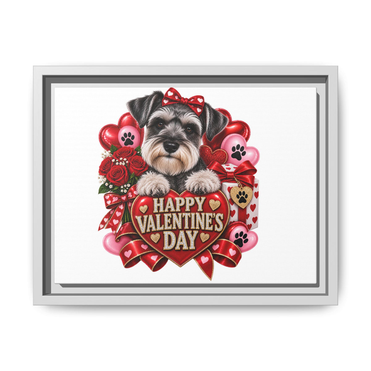 Valentine’s Day Schnauzer Framed Canvas