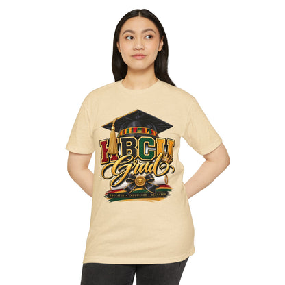 HBCU Grad T-Shirt — Black Graduation Cap & Kente Design