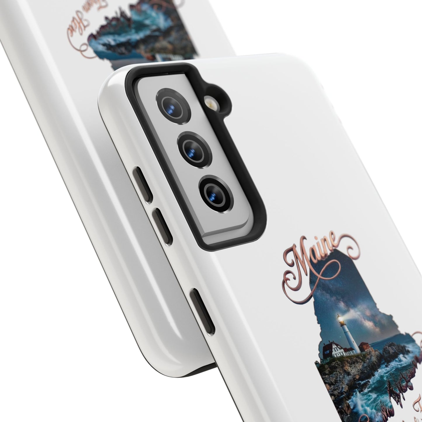 Maine Lighthouse Tough Phone Case — "Can't Get There From Here" State Silhouette