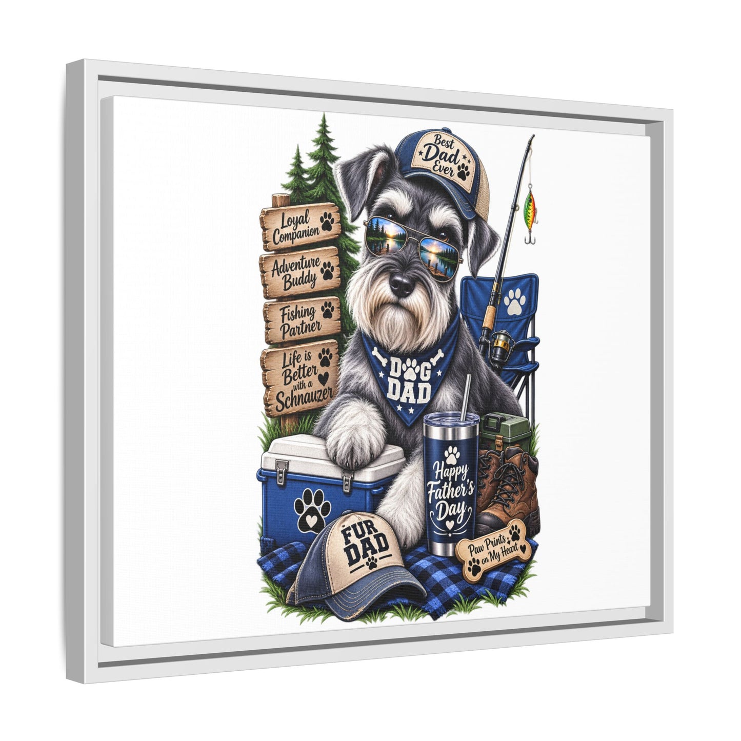 Dog Dad Schnauzer Father's Day Framed Canvas Wall Art — Fishing & Camping Pet Gift