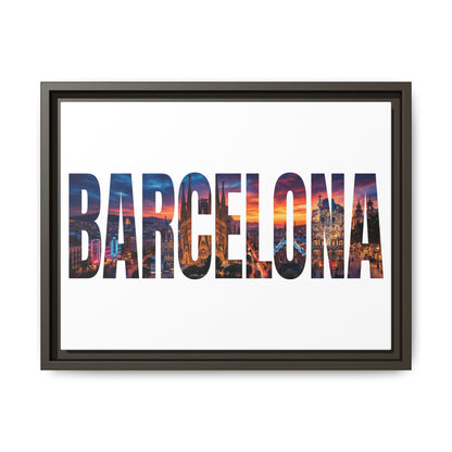 Barcelona Photo-Text Matte Canvas Print — Framed Cityscape Wall Art