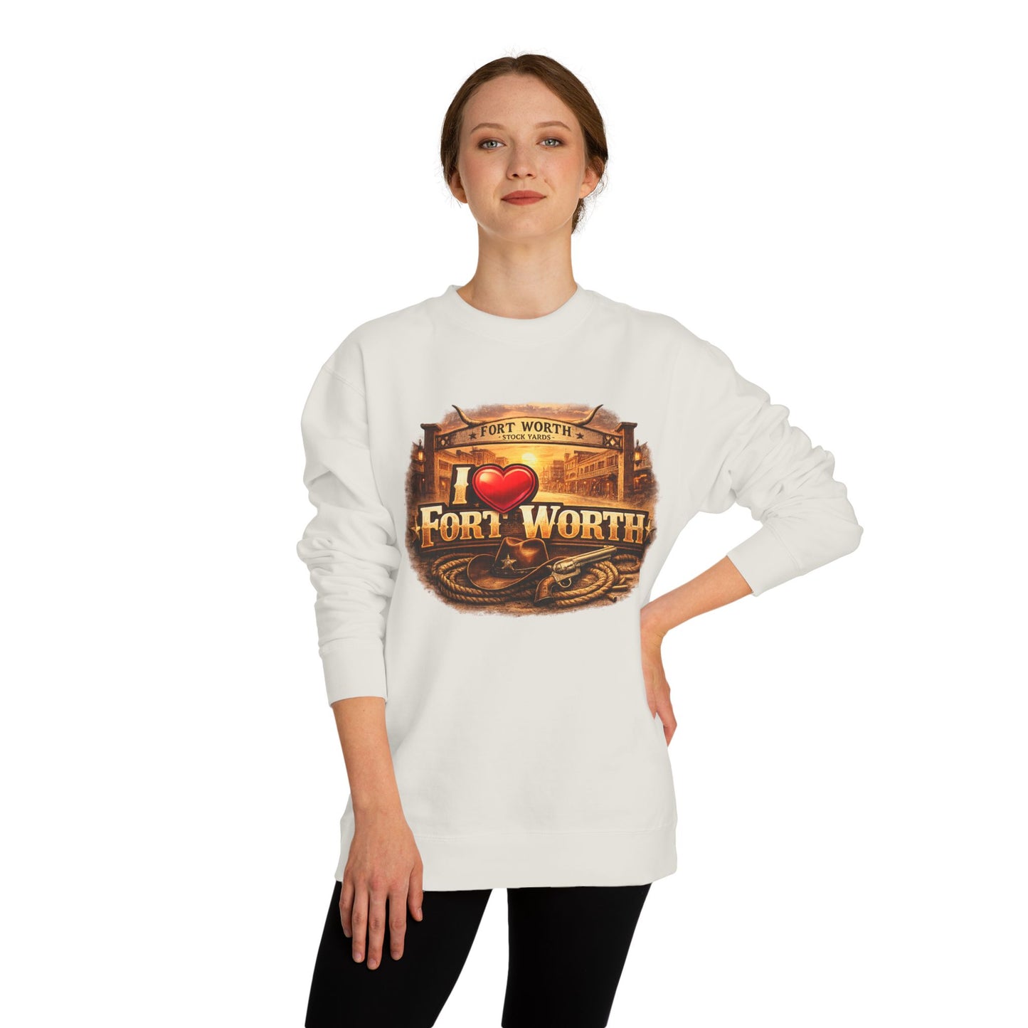 I Heart Fort Worth Crewneck Sweatshirt — Vintage Texas City Pride