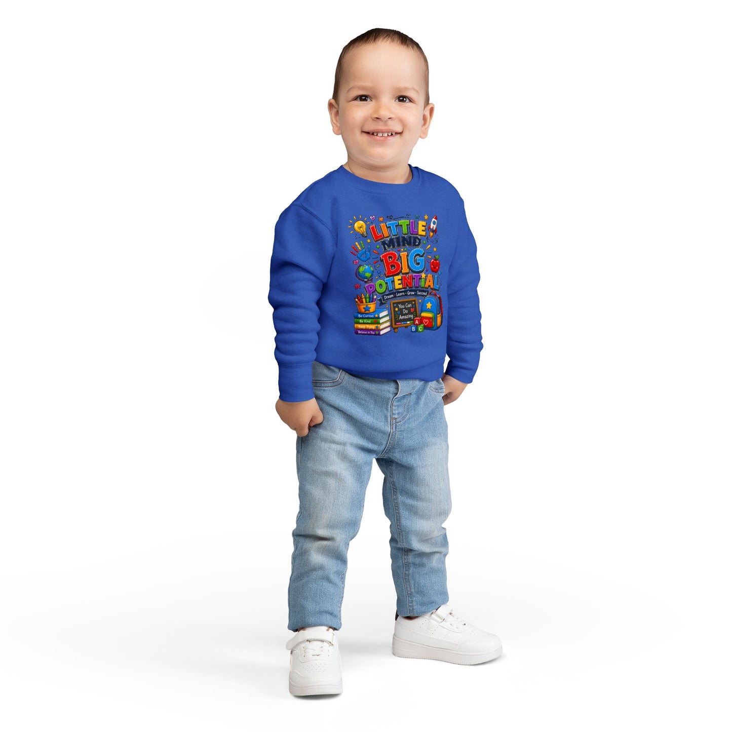 Toddler Sweatshirt — "Little Mind Big Potential" Back-to-School Kids Crewneck