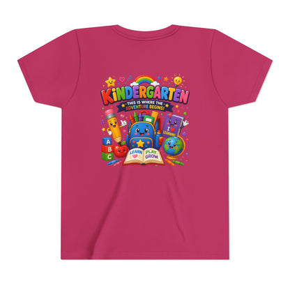 Kindergarten Kids T‑Shirt — 'Kindergarten: This Is Where the Fun Begins' Colorful Back-to-School Tee