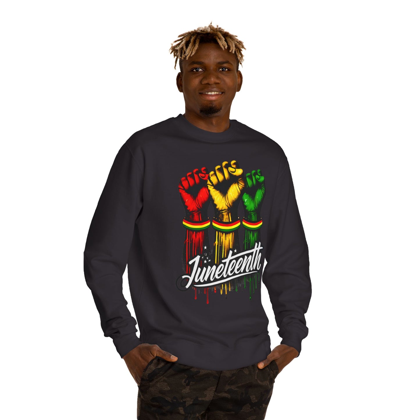 Juneteenth Fist Sweatshirt – Black Power Red Yellow Green Pride Crewneck